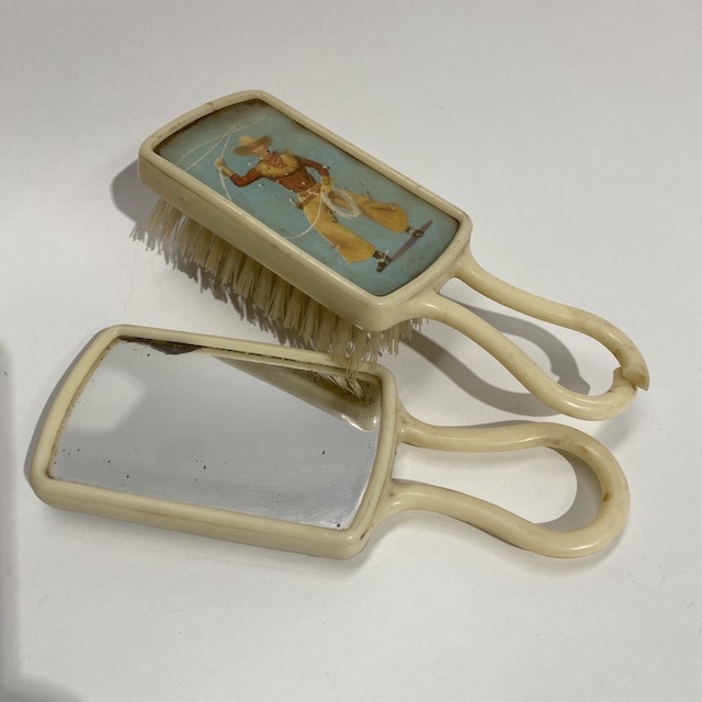 TOY, Vintage Cowboy Hairbrush & Mirror Set